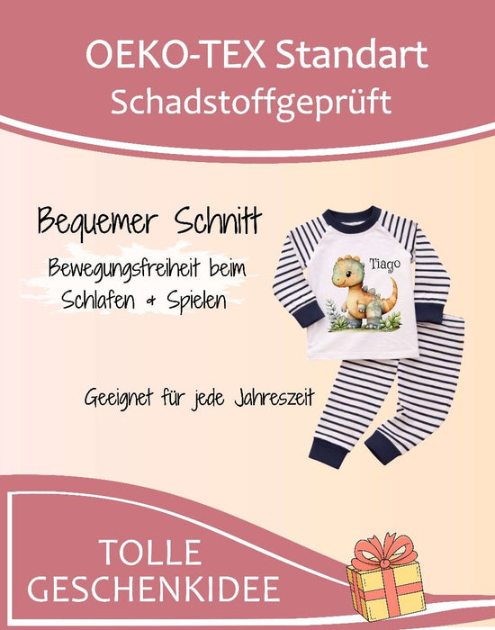 Kinder Schlafanzug mit Namen Dinosaurier – Personalisierter Pyjama für Jungen - CreativMade 