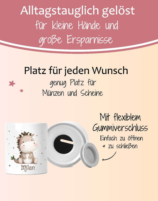 Personalisierte Kinderspardose mit Namen Tierfreunde Keramik Spardose zur Einschulung, Geburt oder Taufe - CreativMade