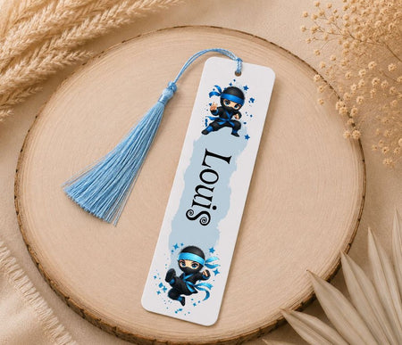 Personalisiertes Lesezeichen Ninja mit Namen – Geschenk zur Einschulung für Jungen Metall | CreativMade .
