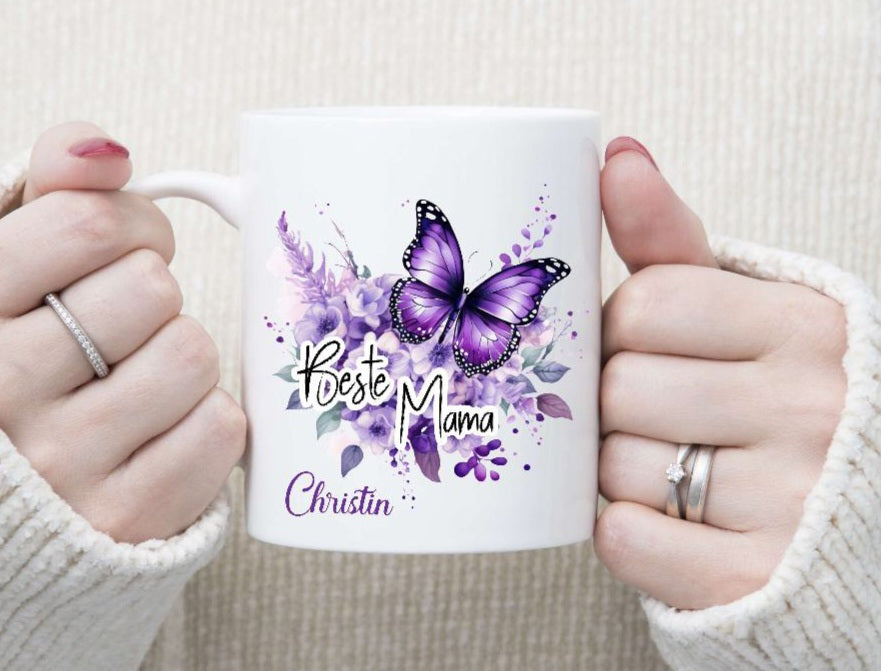 Tasse beste Mama personalisiert mit Name Geschenkidee Muttertag Keramik Emaille - CreativMade 