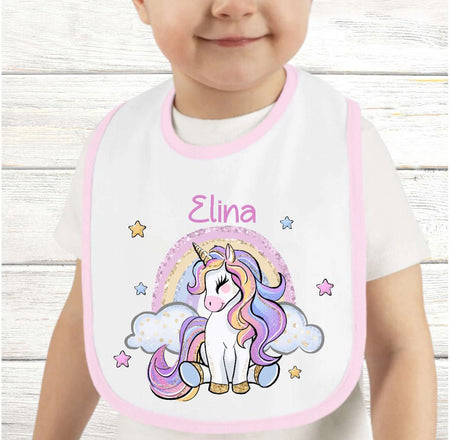 Personalisiertes Baby Lätzchen Einhorn aus Frottee mit Klettverschluss Sabberlatz mit Namen Mädchen - CreativMade