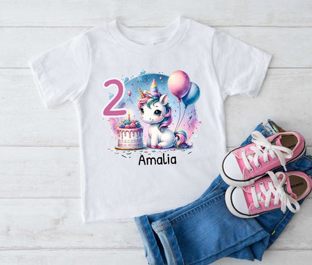 Kinder Geburtstagshirt personalisiert mit Namen Einhorn Mädchen erster Geburtstag Kinder T-Shirt Geburtstag - CreativMade