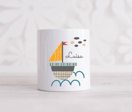 Kinder Spardose Schiff personalisiert mit Name Maritim Mädchen Keramik - CreativMade 