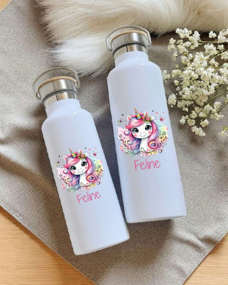Personalisierte Kinder Trinkflasche mit Namen Einhorn – Edelstahl Thermosflasche auslaufsicher für Kindergarten & Schule - CreativMade