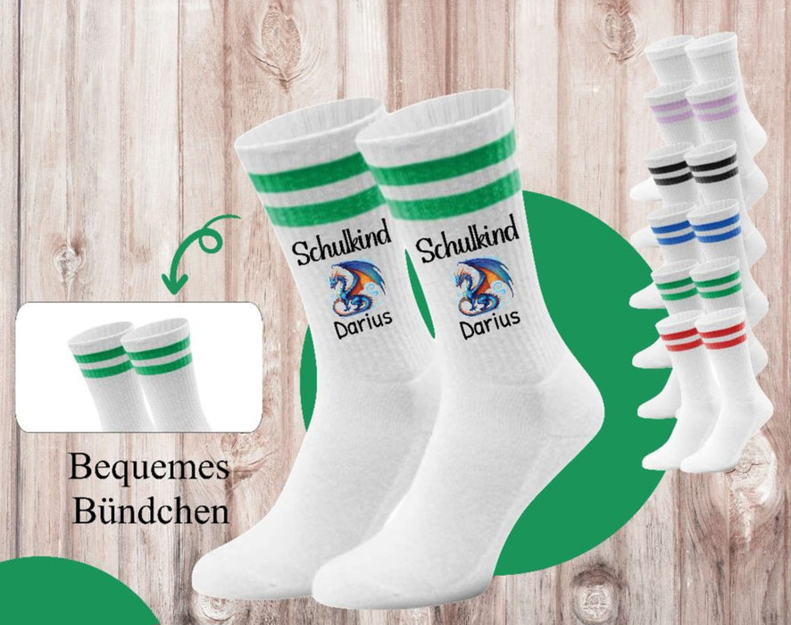 Kindersocken Einschulung Drache – 100 % Baumwolle Größe 27–36 Unisex - CreativMade