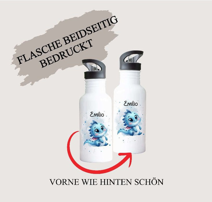 Kindergarten Set personalisiert Drache – Rucksack, Trinkflasche & Brotdose mit Namen Kitakind - CreativMade 