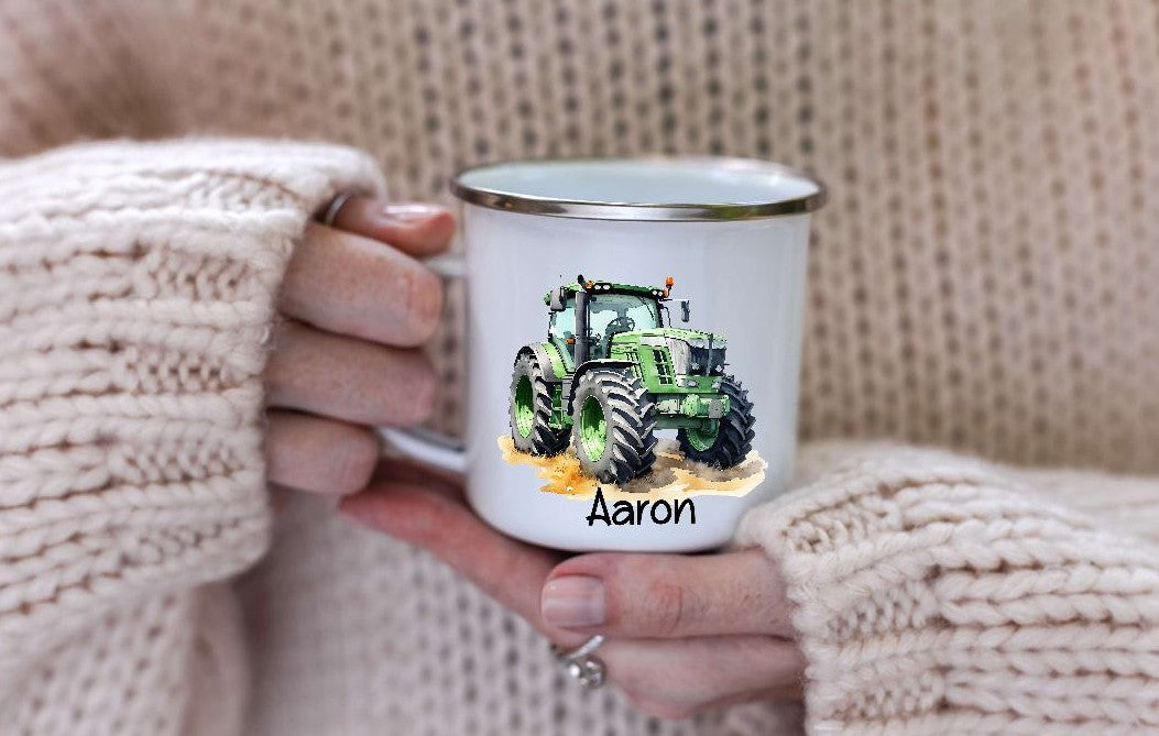 Kinder Tischset personalisiert mit Namen Traktor - abwischbar und rutschfest Platzdeckchen Platzset Tischunterlage - personalisierte Tasse Emaille & Keramik - CreativMade 