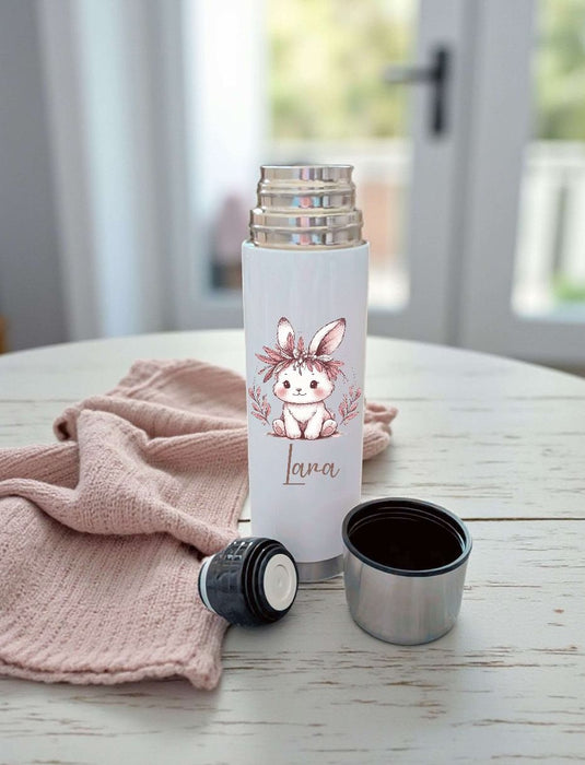 Thermoskanne personalisiert mit Namen Einhorn oder Hase Edelstahl Isolierflasche Thermoflasche Geschenkidee - CreativMade