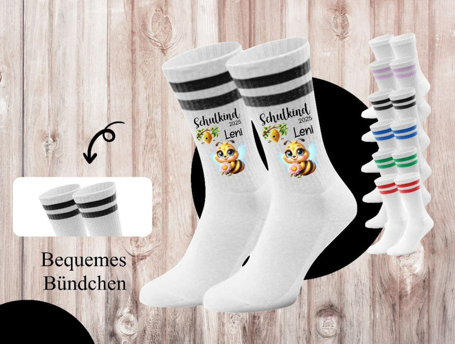 Kindersocken Einschulung Biene – 100 % Baumwolle Größe 27–36 Unisex - CreativMade