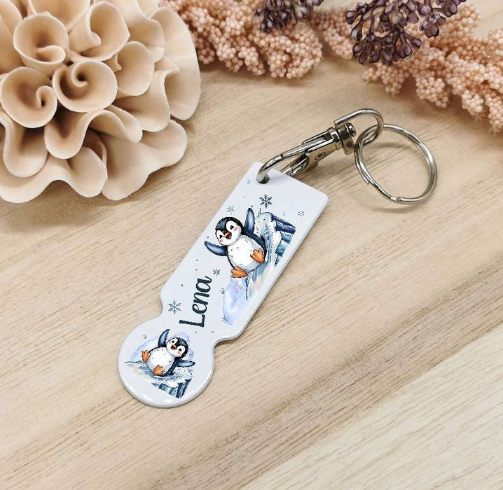 Einkaufswagenlöser personalisiert mit Namen Pinguin Einkaufchip Wagenlöser Metall Schlüsselanhänger