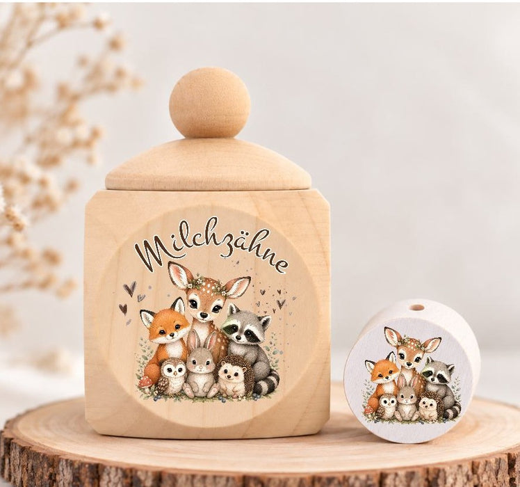 Milchzahndose Katze Holz mit Motivscheibe | DIY & Kreativbedarf 6 x 4cm Zahndose | CreativMade .