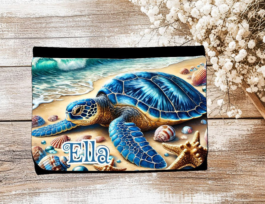 Kinder Geldbeutel personalisiert Schildkröte – Geldbörse mit Namen Klettverschluss oder Reißverschluss Porte­mon­naie - CreativMade