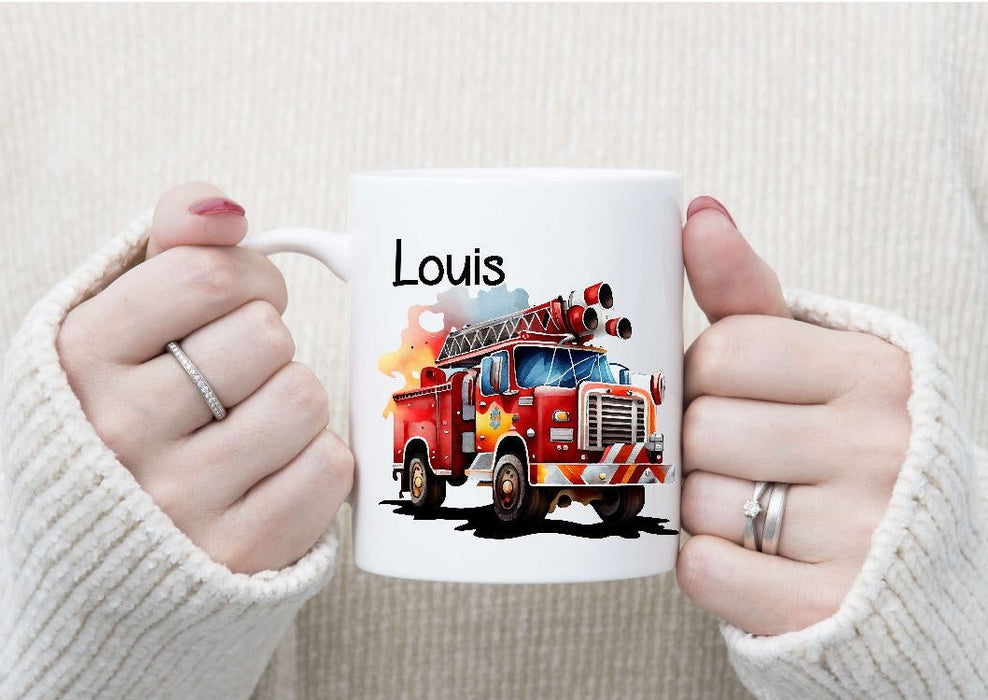 Kinder Tischset personalisiert mit Namen Feuerwehrauto - abwischbar und rutschfest Platzdeckchen Platzset Tischunterlage - personalisierte Tasse Emaille & Keramik - CreativMade 