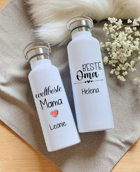 Personalisierte Thermosflasche aus Edelstahl – das perfekte Geschenk für Mama & Oma. Auslaufsicher, doppelwandig & mit Namen bedruckt. - CreativMade