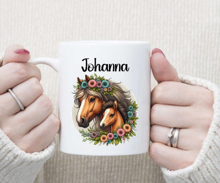 Tasse personalisiert Pferd mit Name Kinder Mädchen Einschulung Kindertasse Keramik oder Emaille - CreativMade 
