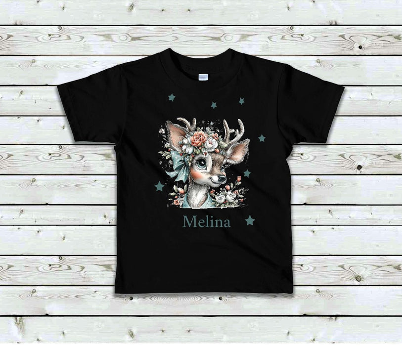 Bügelbild Kinder Reh Hirsch Weihnachten Textilaufbügler DIY Projekt Applikation hochwertiger DTF Ausdruck XL - CreativMade 