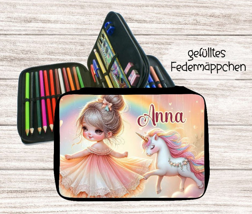 Personalisiertes Federmäppchen mit Name Fee Einhorn Mädchen Geschenk Einschulung Federmappe Federpenal - CreativMade