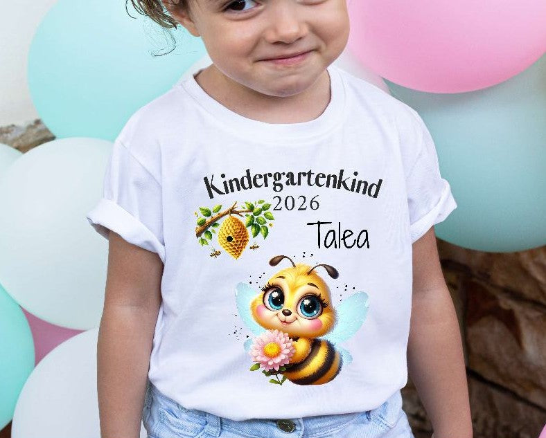 Kindergartenkind T-Shirt personalisiert mit Namen Biene – Kita Abschluss & Vorschulkind Geschenk - CreativMade 