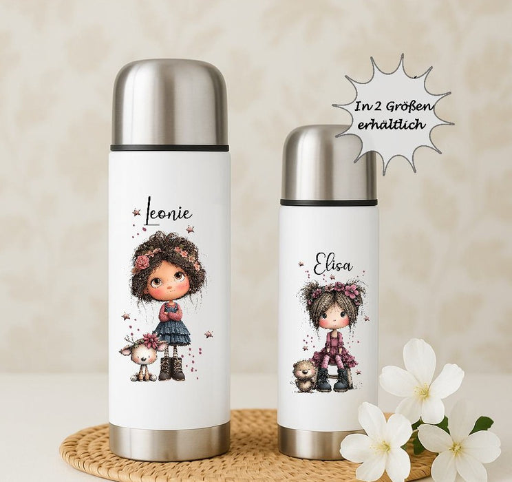 Thermoskanne personalisiert mit Namen Mädchen Edelstahl Isolierflasche Thermoflasche Geschenkidee - CreativMade