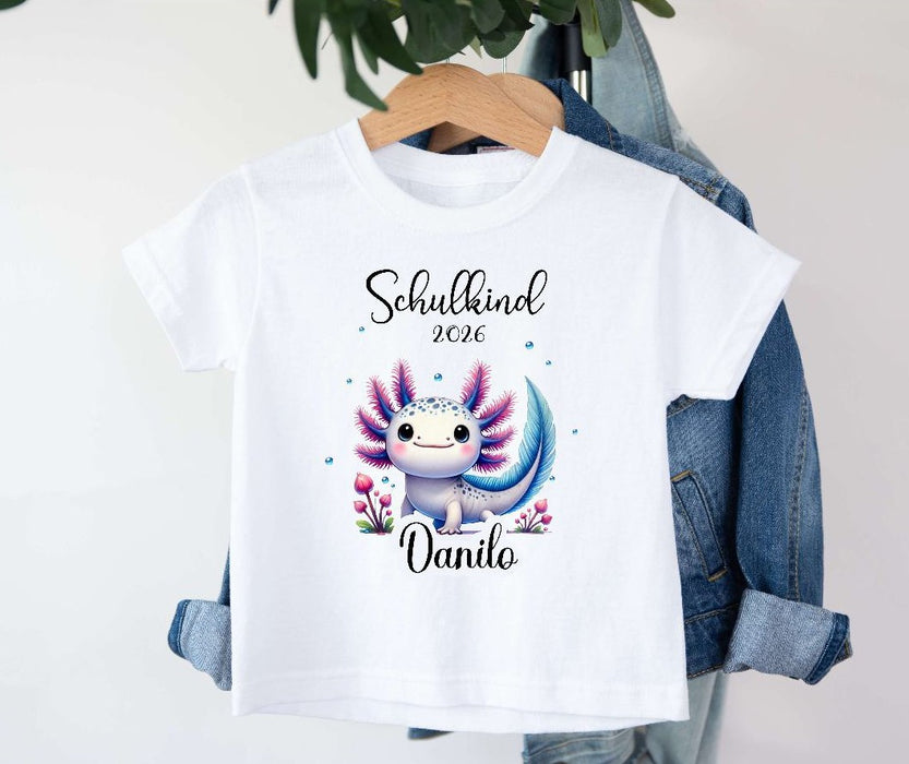 Einschulungsshirt mit Namen personalisiert Axolotl Jungen T-Shirt Einschulung | CreativMade .