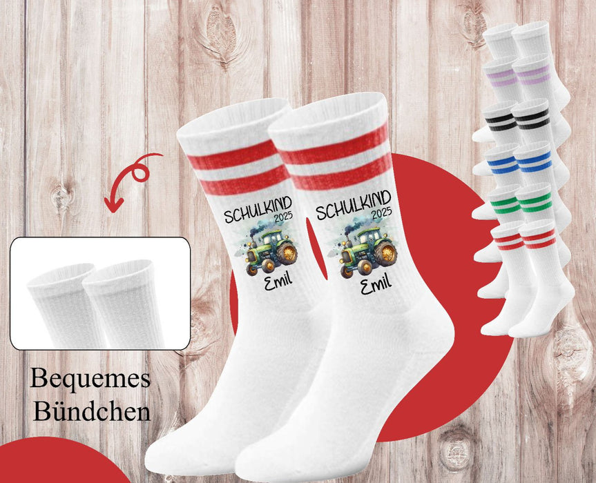 Kindersocken Einschulung Traktor – 100 % Baumwolle Größe 27–36 Unisex - CreativMade