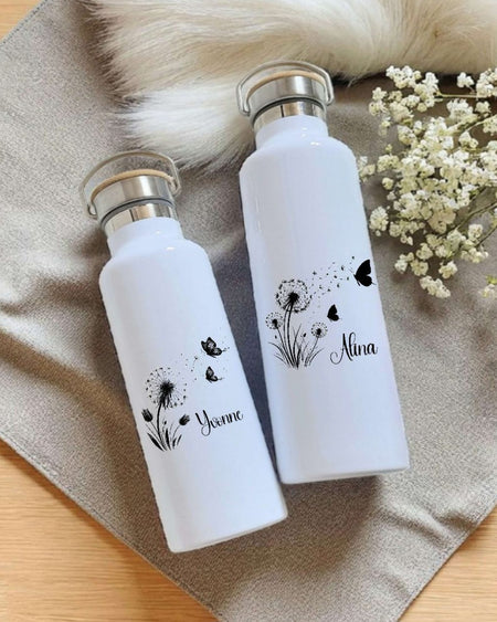 Personalisierte Thermosflasche Edelstahl Pusteblume – Trinkflasche mit Bambusdeckel, doppelwandig & auslaufsicher für Büro, Sport & Reisen - CreativMade