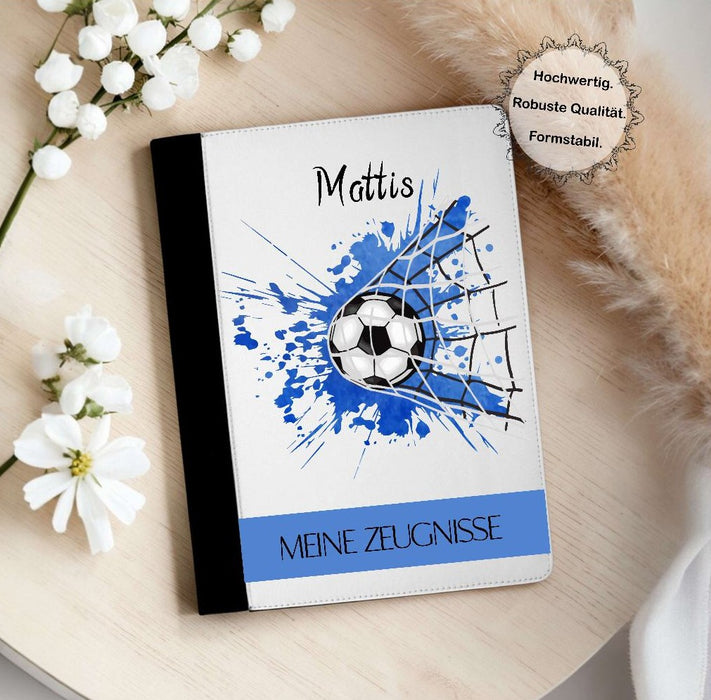 Personalisierte Zeugnismappe mit Namen Fußball – Mappe für Schulzeugnisse A4 | Geschenk zur Einschulung Jungen - CreativMade