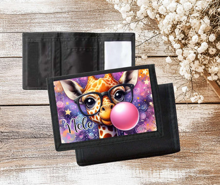 Kinder Geldbeutel personalisiert Giraffe – Geldbörse mit Namen Klettverschluss Porte­mon­naie - CreativMade