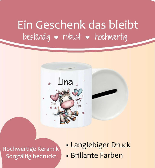 Personalisierte Kinderspardose mit Namen Einhorn – Keramik Spardose zur Einschulung, Geburt oder Taufe - CreativMade