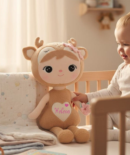 Personalisierbares Kuscheltier Reh Plüschtier – 50 cm Schmusetier mit Namen Geschenk für Babys & Kinder - CreativMade 