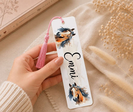 Personalisiertes Lesezeichen Pferd mit Namen – Geschenk zur Einschulung für Mädchen Metall - CreativMade