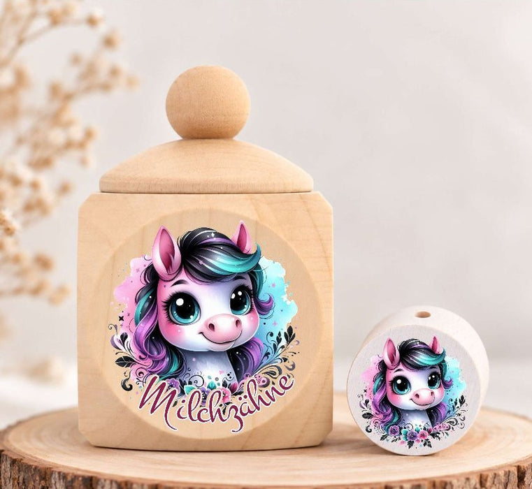 Milchzahndose Einhorn Holz mit Motivscheibe | DIY & Kreativbedarf 6 x 4cm Zahndose