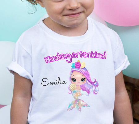 T-Shirt Kindergartenkind Mädchen Meerjungfrau mit Name - CreativMade 