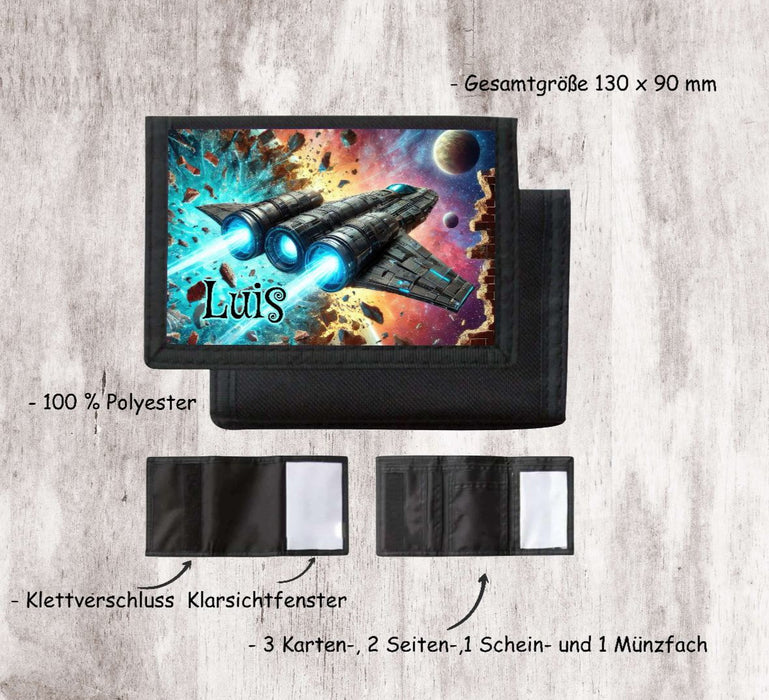 Kinder Geldbeutel personalisiert Rakete – Geldbörse mit Namen Klettverschluss Porte­mon­naie - CreativMade