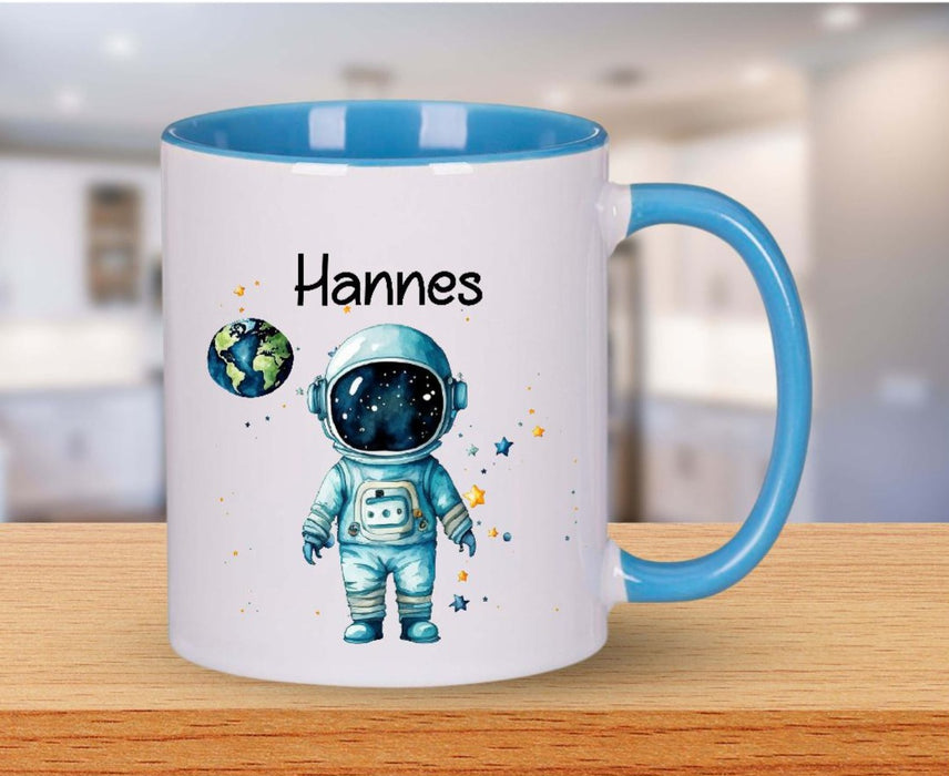 Personalisierte Tasse Astronaut Kindertasse mit Name Junge Emaille Keramik Namenstasse