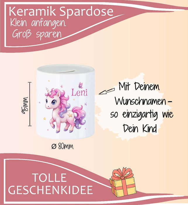 Personalisierte Kinderspardose mit Namen Pferd - Keramik Spardose zur Einschulung, Geburt oder Taufe - CreativMade