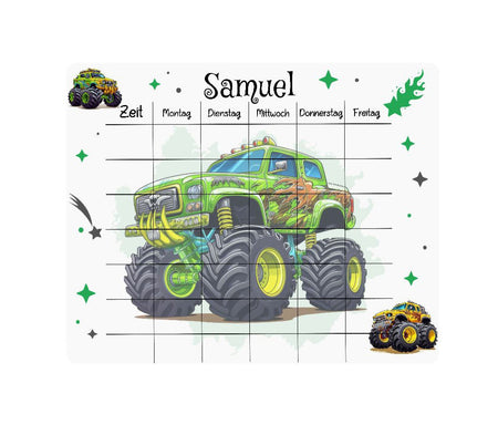 Personalisierter Stundenplan mit Name Monstertruck Jungen abwischbar Einschulung - CreativMade