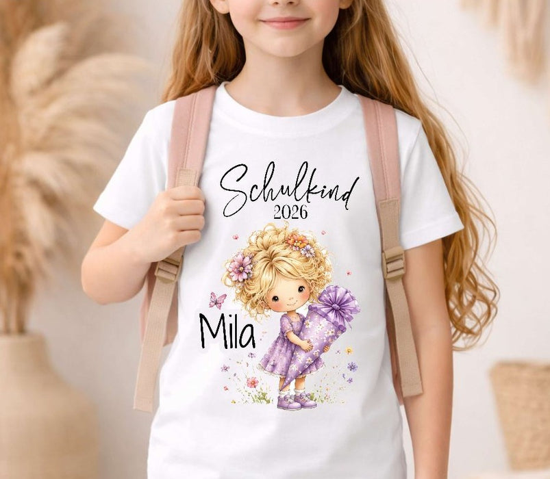 Einschulungsshirt mit Namen personalisiert Zuckertüte Mädchen T-Shirt Einschulung - CreativMade