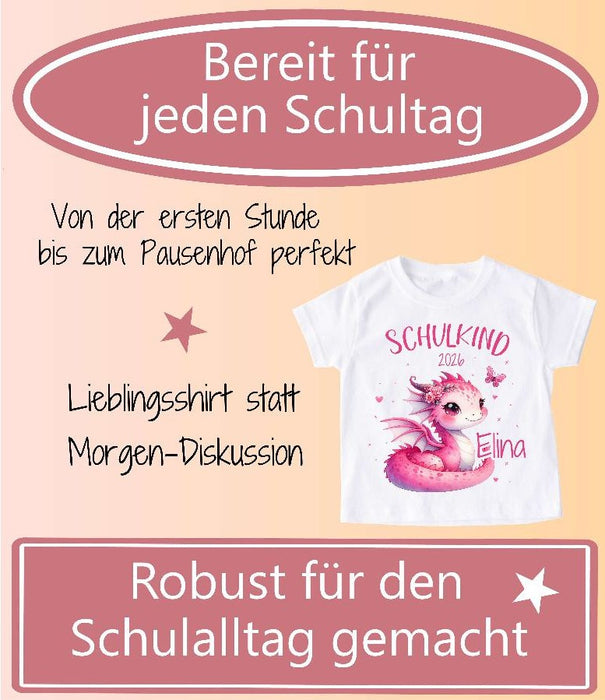 Einschulungs T-Shirt Mädchen mit Name – Schulkind Drache personalisiert | CreativMade .