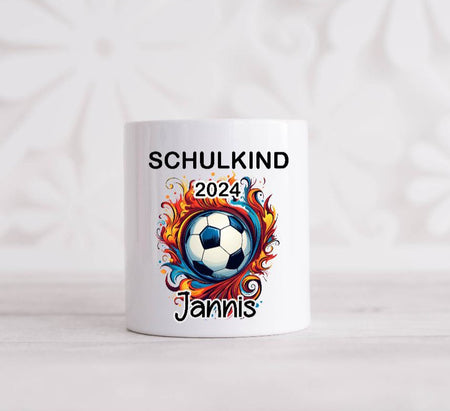 Kinder Spardose personalisiert Schulkind Fußball mit Name Junge Keramik Geldgeschenk Sparbüchse - CreativMade 