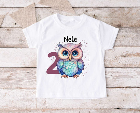 Kinder Geburtstagshirt personalisiert mit Namen Eule Mädchen erster Geburtstag Kinder T-Shirt Geburtstag - CreativMade