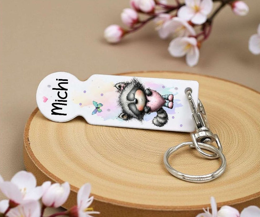 Einkaufswagenlöser personalisiert mit Namen Waschbär Einkaufchip Wagenlöser Metall Schlüsselanhänger