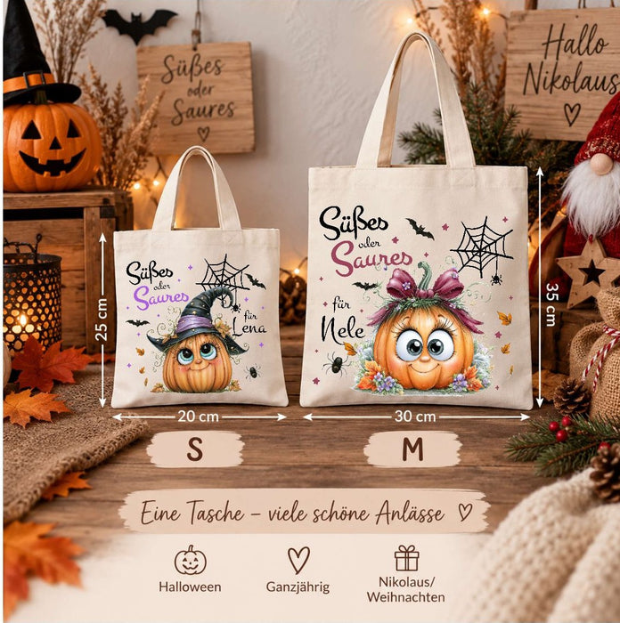 Halloween Beutel personalisiert mit Namen Kürbis Mädchen Süßigkeiten Tasche | CreativMade .