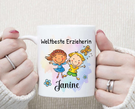 Tasse personalisiert Weltbeste Erzieherin mit Name Abschiedsgeschenk Erzieherin Kita Kindergartenzeit - CreativMade 