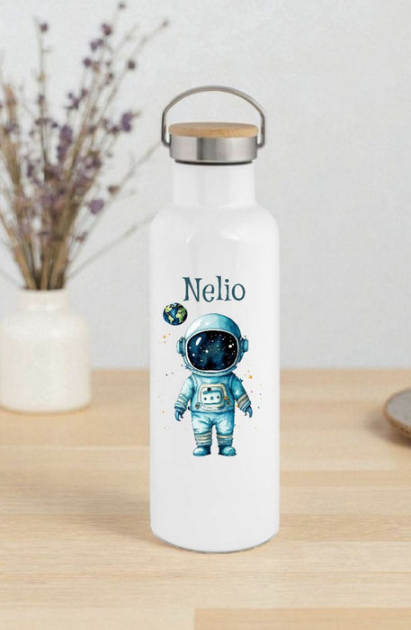 Personalisierte Kinder Trinkflasche mit Namen Rakete Astronaut – Edelstahl Thermosflasche auslaufsicher für Kindergarten & Schule - CreativMade