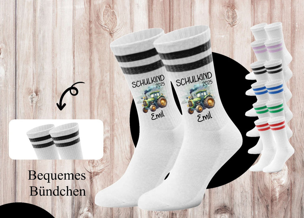 Kindersocken Einschulung Traktor – 100 % Baumwolle Größe 27–36 Unisex - CreativMade