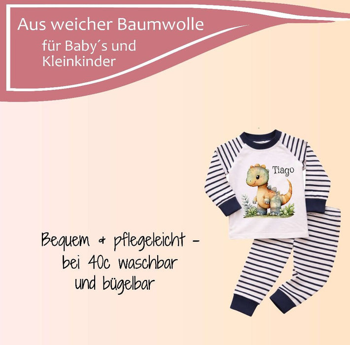 Kinder Schlafanzug mit Namen Dinosaurier – Personalisierter Pyjama für Jungen - CreativMade 