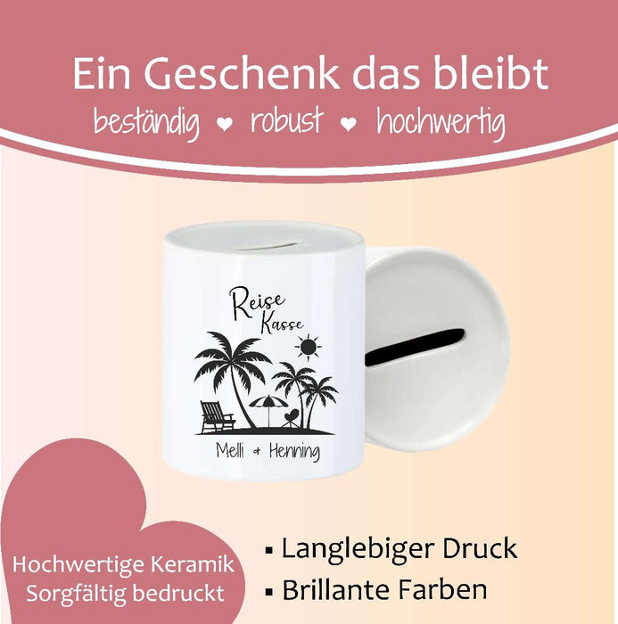 Personalisierte Reisekasse aus Keramik – Urlaubskasse mit Namen - CreativMade