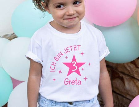 Geburtstagshirt personalisiert Ich bin jetzt Stern erster Geburtstag Kinder T-Shirt Mädchen Geburtstag - CreativMade 