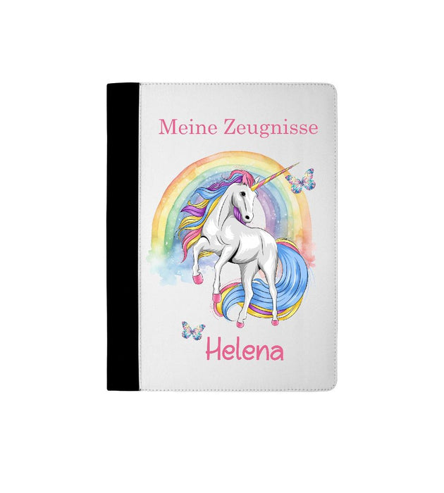 Personalisierte Zeugnismappe mit Namen Einhorn Pferd – Mappe für Schulzeugnisse A4 | Geschenk zur Einschulung Mädchen - CreativMade 